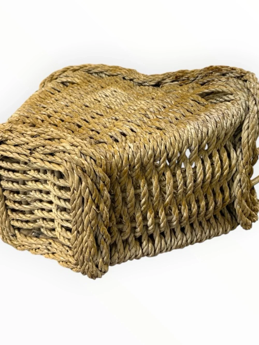 Vintage Large Heart Shaped Woven Wicker Basket 22” Rustic Double Handle